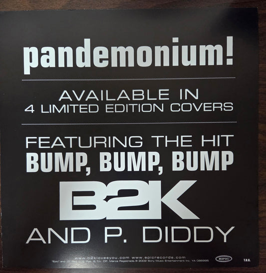 B2K "Pandemonium!" - 2002 Vintage Promotional Double-sided Album Cover Poster Flat