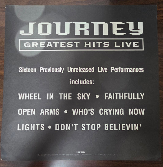 Journey Greatest Hits Live - 1998 Vintage Promotional Double-sided Album Cover Poster Flat