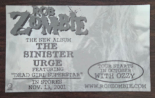 Rob Zombie - Vintage The Sinister Urge 2001 Promo Sticker (5" x 3")