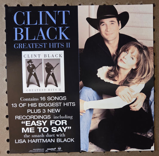 Clint Black "Greatest Hits" - 2001 Vintage Promotional Double-sided Album Cover Poster Flat