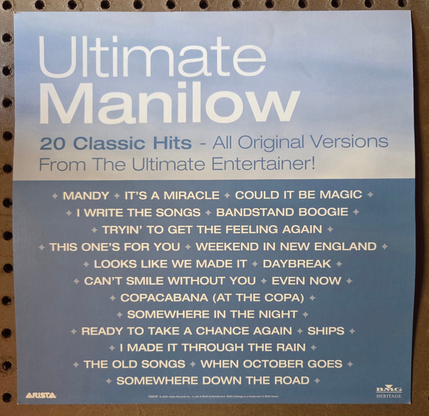 Barry Manilow "Ultimate Manilow" - 2002 Vintage Promotional Double-sided Album Cover Poster Flat