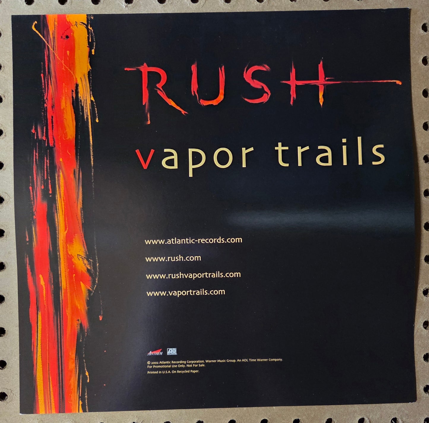 Rush "Vapor Trails" - 2002 Vintage Promotional Double-sided Album Cover Poster Flat