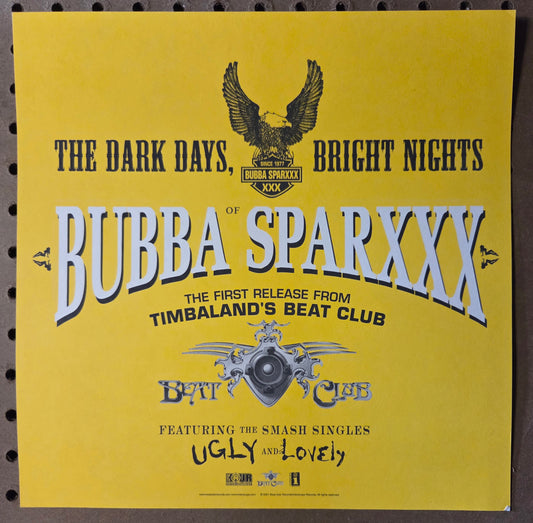 Bubba Sparxxx "Dark Days, Bright Nights" - 2001 Vintage Promotional Double-sided Album Cover Poster Flat