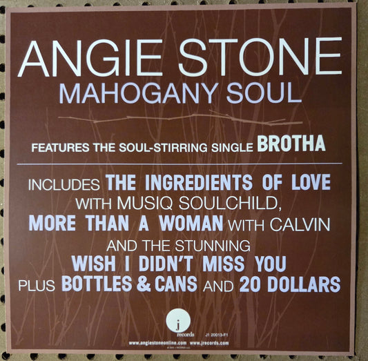 Angie Stone "Mahogany Soul " - 2001 Vintage Promotional Double-sided Album Cover Poster Flat