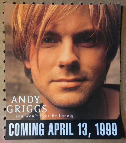 Andy Griggs "You Won't Ever Be Lonely - 1999 Vintage Promotional Double-sided Album Cover Poster Flat