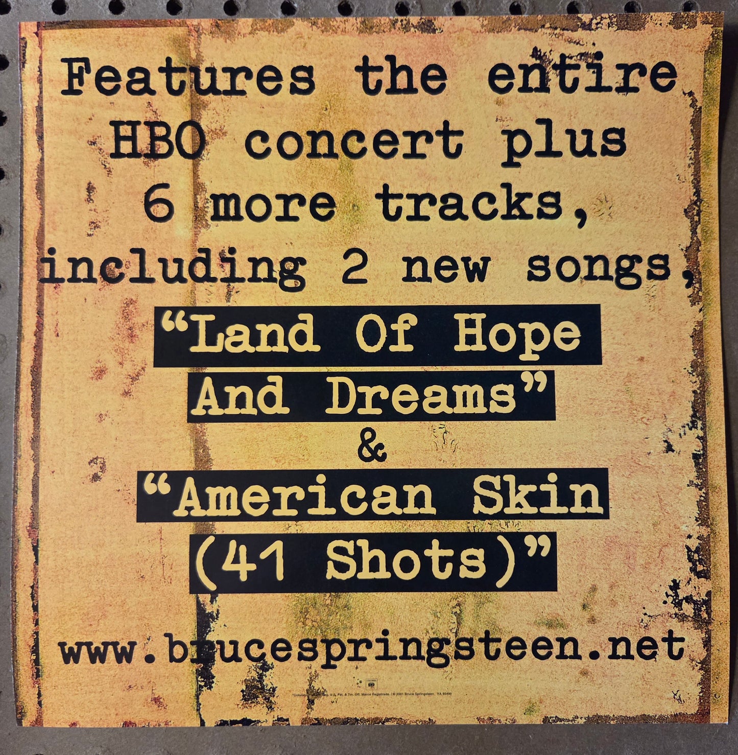 Bruce Springsteen - Live in New York City - Vintage 12x12 Double-sided Album Cover Promo Poster