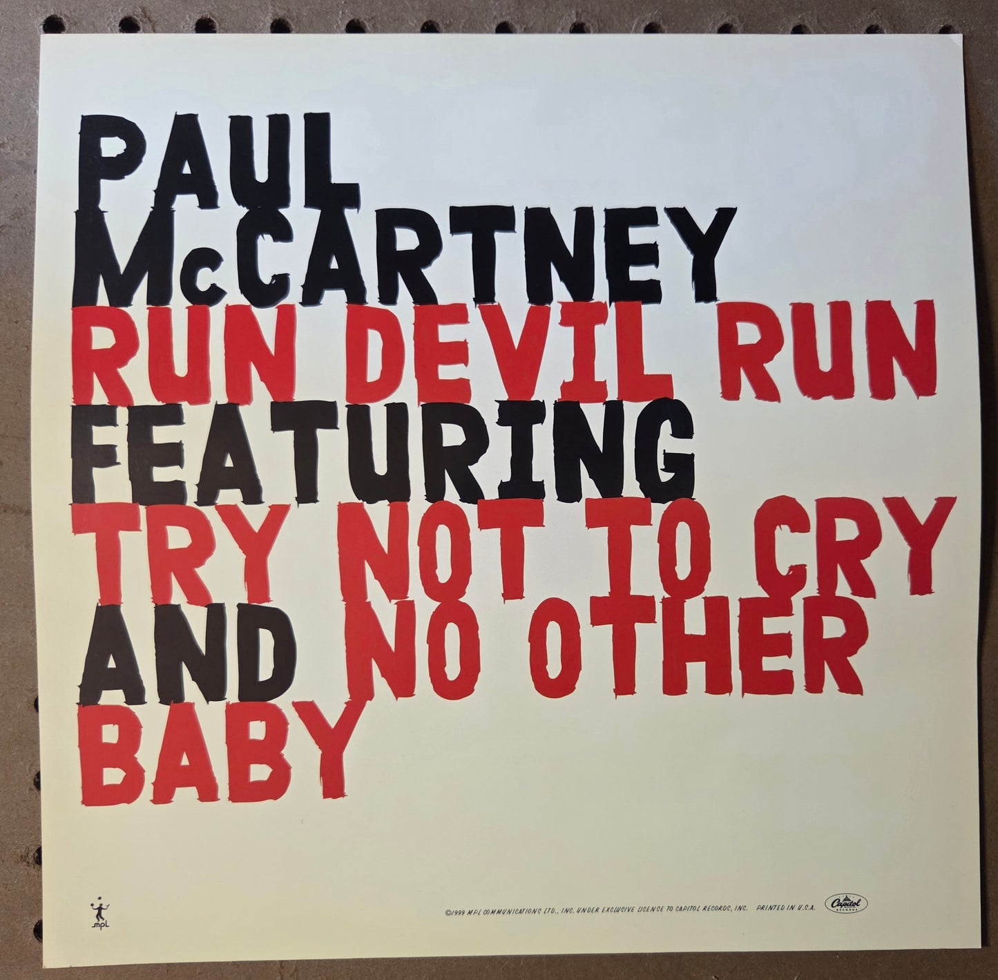 Paul McCartney - Run Devil Run - Vintage 12x12 Double-sided Album Cover Promo Poster