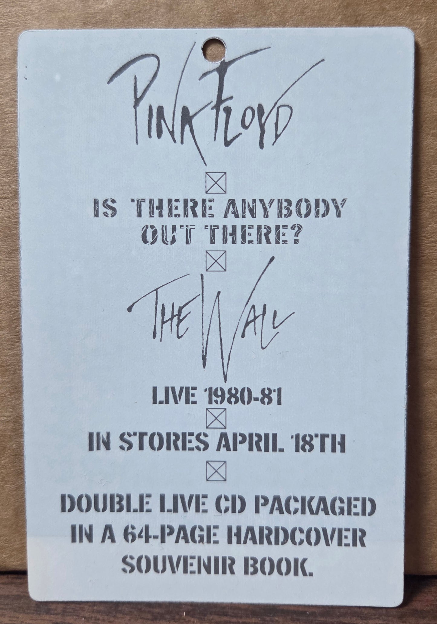 Pink Floyd "The Wall Live" Rare 3D Lenticular Promo Pass / Lifemasks (2000)